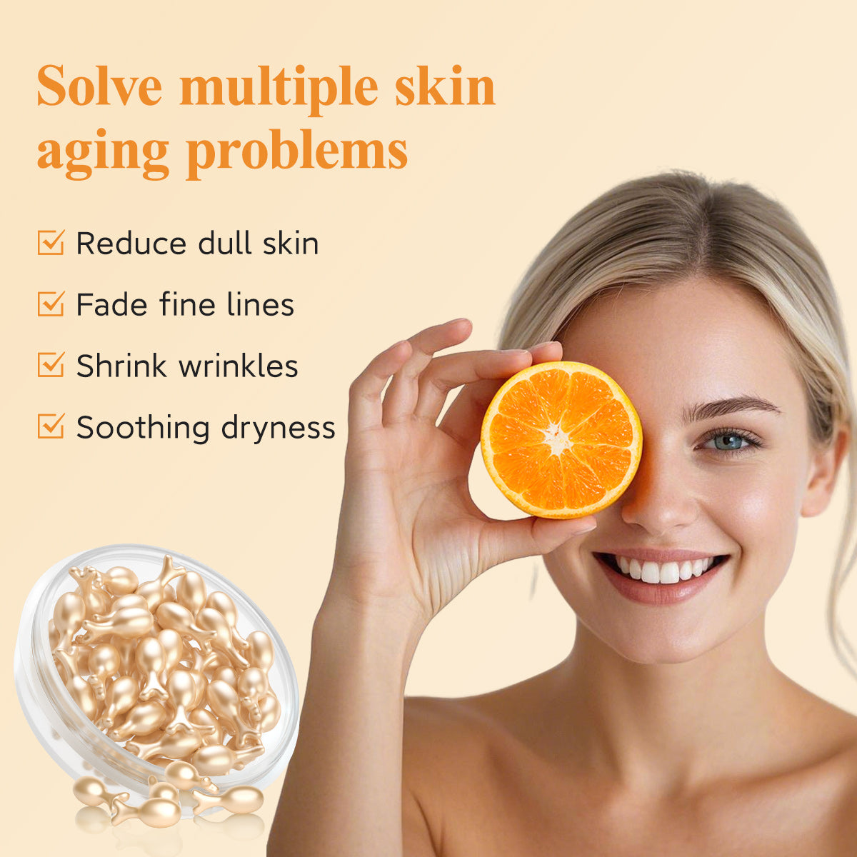 HKH Suero Super Vitamina C para la Cara - Cápsulas de Suero Facial Antienvejecimiento con Vitamina E y Niacinamida - Suero de Vit C para Mujeres - Hidratante y Uniforme en el Tono de Piel - Amigable para Viajes (38 Cápsulas)
